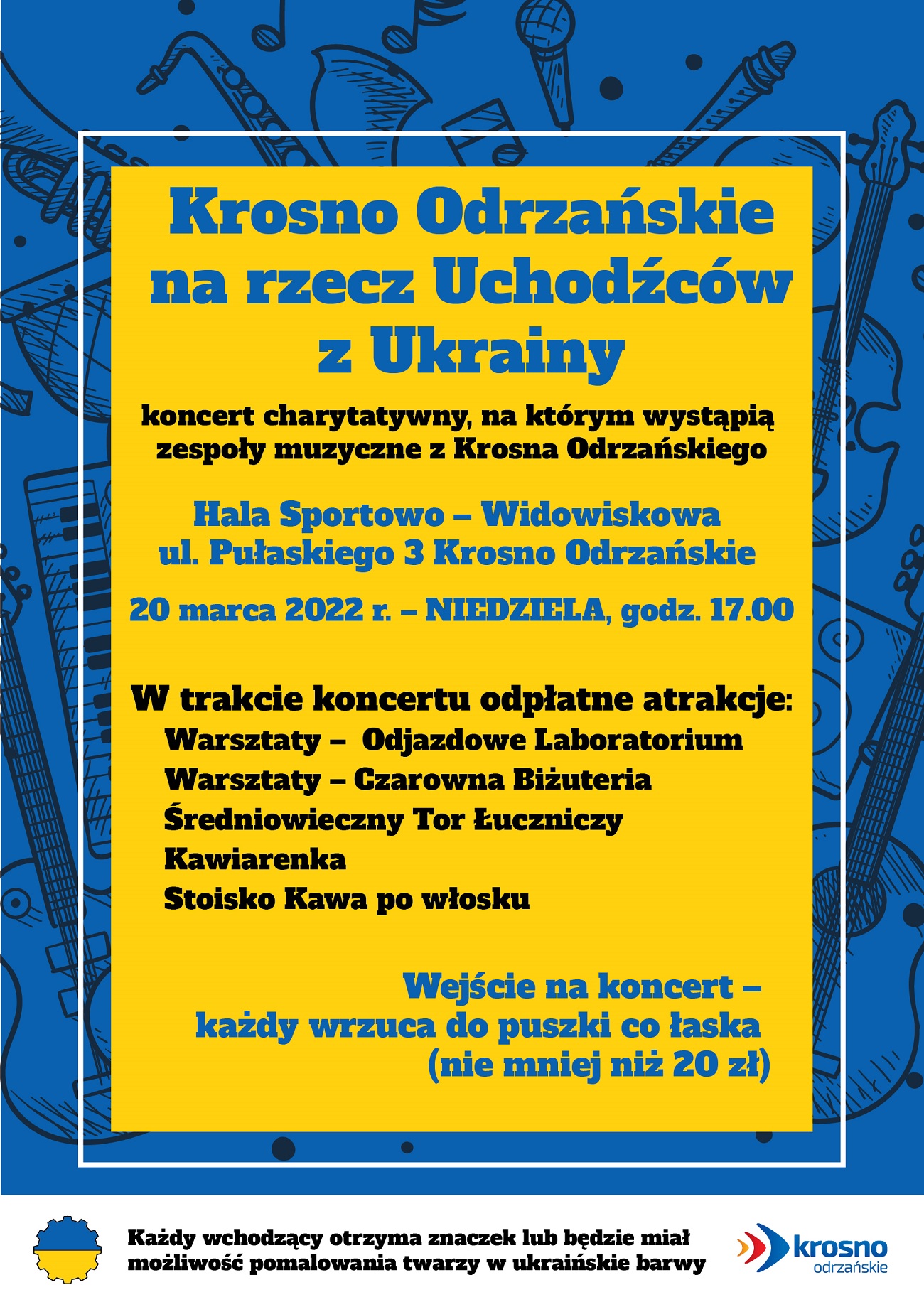 W niedzielę, 20 marca o 17.00 w Hali Sportowo – Widowiskowej rozpocznie się koncert charytatywny, z którego dochód przeznaczony będzie na pomoc uchodźcom wojennym z Ukrainy. Zapraszamy do udział.