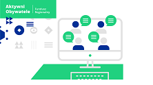 Aktywni obywatele, fundusz regionalny, ludzie rozmawiają ze sobą, widoczni na ekranie monitora